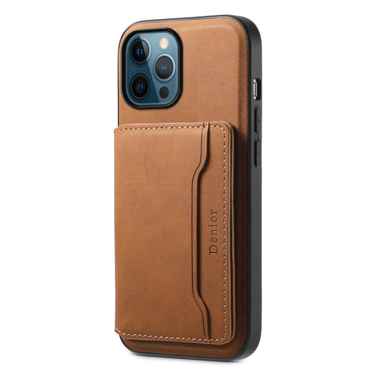 For iPhone 12 Pro Max Denior D13 Retro Texture Leather MagSafe Card Bag Phone Case(Brown) - iPhone 12 Pro Max Cases by Denior | Online Shopping UK | buy2fix