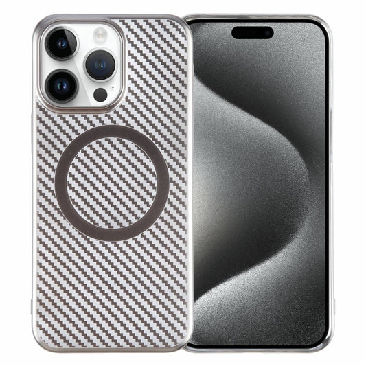 For iPhone 15 Pro 6D Plated Carbon Fiber Clear Magsafe PC Phone Case(Titanium Grey) - iPhone 15 Pro Cases by buy2fix | Online Shopping UK | buy2fix