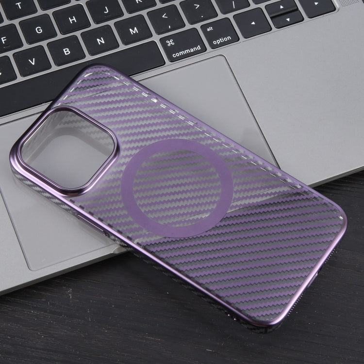 For iPhone 14 6D Plated Carbon Fiber Clear Magsafe PC Phone Case(Aurora Purple) - iPhone 14 Cases by buy2fix | Online Shopping UK | buy2fix