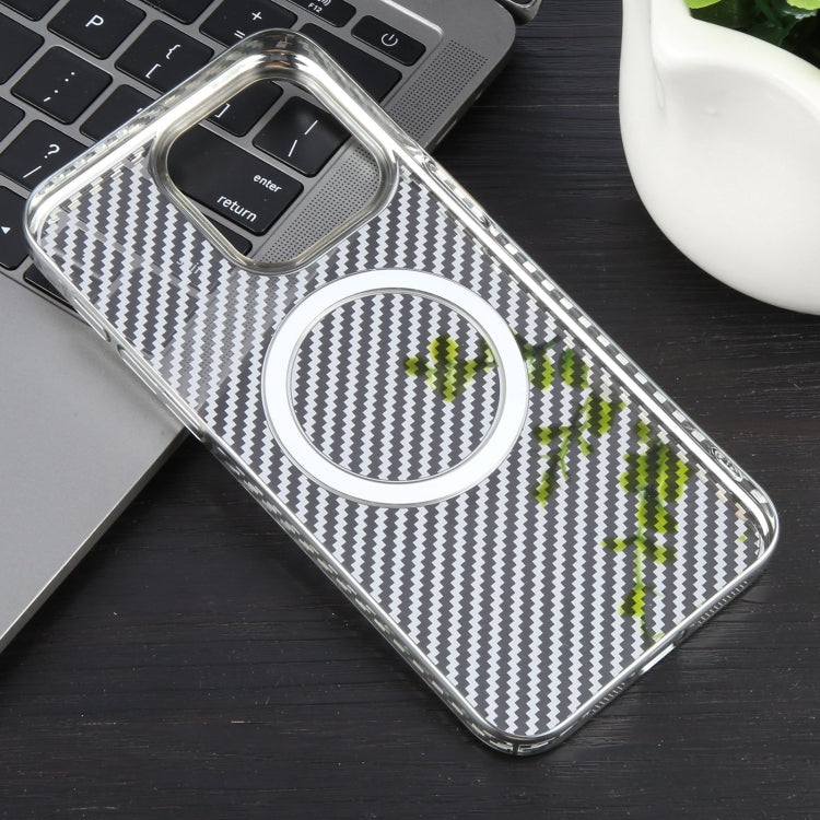 For iPhone 14 Pro Max 6D Plated Carbon Fiber Clear Magsafe PC Phone Case(Starlight Silver) - iPhone 14 Pro Max Cases by buy2fix | Online Shopping UK | buy2fix