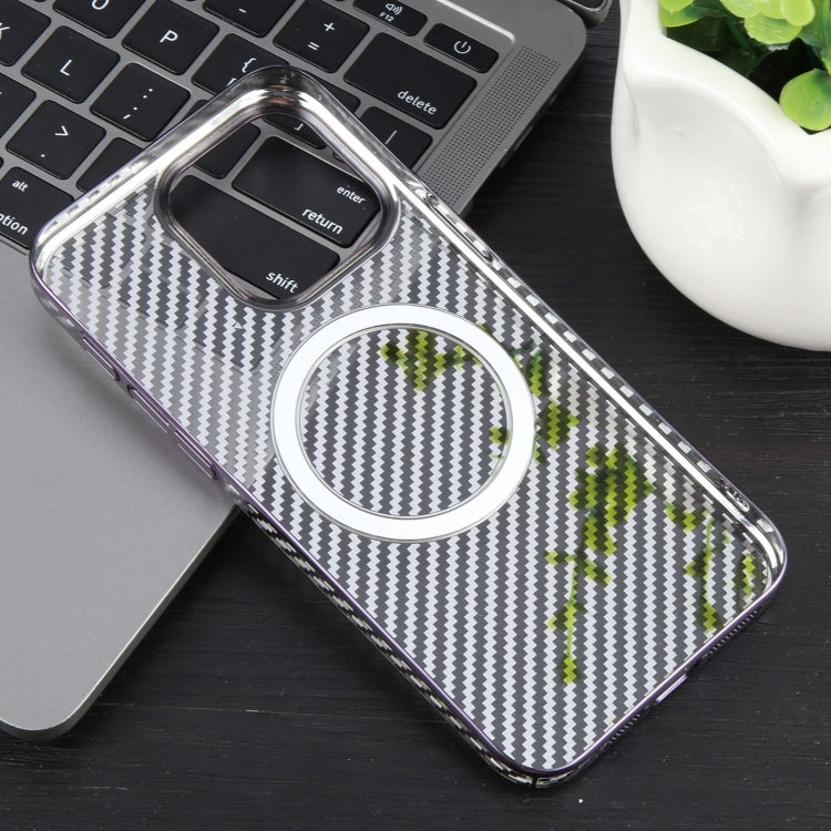 For iPhone 14 Pro Max 6D Plated Carbon Fiber Clear Magsafe PC Phone Case(Aurora Purple) - iPhone 14 Pro Max Cases by buy2fix | Online Shopping UK | buy2fix