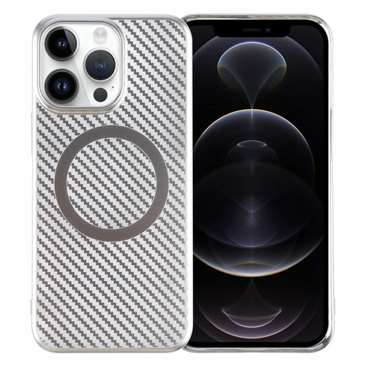 For iPhone 12 Pro 6D Plated Carbon Fiber Clear Magsafe PC Phone Case(Starlight Silver) - iPhone 12 / 12 Pro Cases by buy2fix | Online Shopping UK | buy2fix