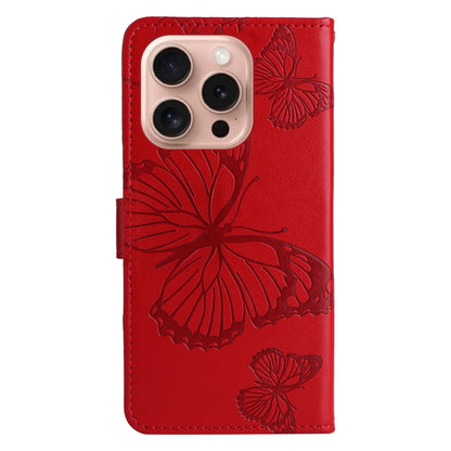 For iPhone 16 Pro 3D Butterfly Embossed Pattern Flip Leather Phone Case(Red) - iPhone 16 Pro Cases by buy2fix | Online Shopping UK | buy2fix