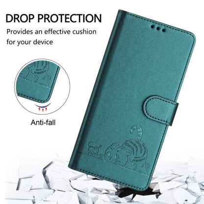 For Google Pixel 9 / 9 Pro Cat Rat Embossed Pattern RFID Leather Phone Case with Lanyard(Peacock Green) - Google Cases by buy2fix | Online Shopping UK | buy2fix