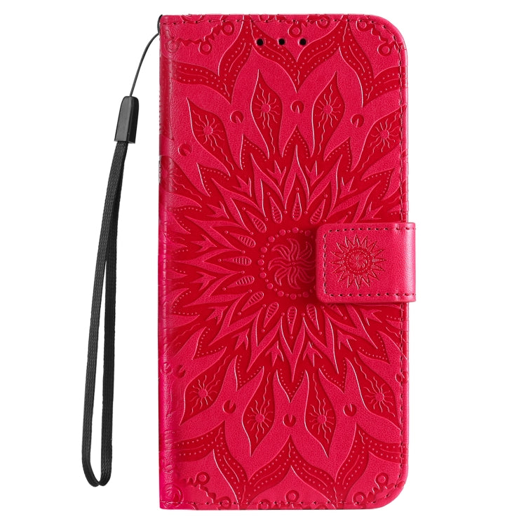 For iPhone 16 Pro Embossed Sunflower Pattern Flip Leather Phone Case(Red) - iPhone 16 Pro Cases by buy2fix | Online Shopping UK | buy2fix