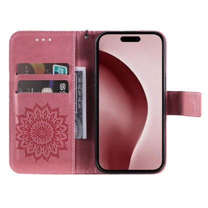 For iPhone 16 Pro Embossed Sunflower Pattern Flip Leather Phone Case(Pink) - iPhone 16 Pro Cases by buy2fix | Online Shopping UK | buy2fix