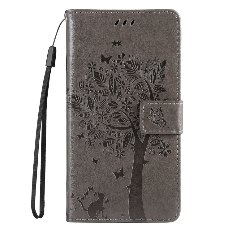 For iPhone 16 Pro Max Tree & Cat Embossed Pattern Flip Leather Phone Case(Grey) - iPhone 16 Pro Max Cases by buy2fix | Online Shopping UK | buy2fix