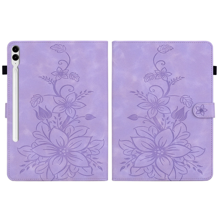 For Samsung Galaxy Tab S9+ / S9 FE+ Lily Embossed Leather Tablet Case(Purple) - Galaxy Tab S9+ Cases by buy2fix | Online Shopping UK | buy2fix