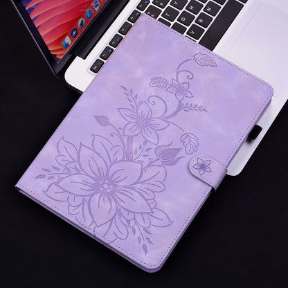 For Samsung Galaxy Tab S9 / S9 FE Lily Embossed Leather Tablet Case(Purple) - Galaxy Tab S9 Cases by buy2fix | Online Shopping UK | buy2fix