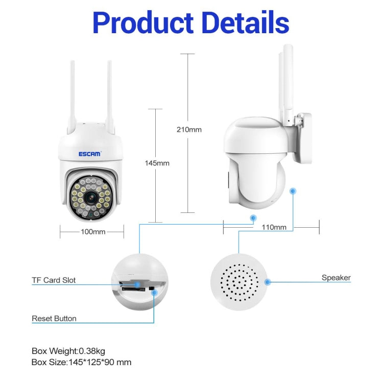 ESCAM PT305 2MP HD Motion Detection WiFi Intelligent Dual-light Source Camera(EU Plug) - Dome Camera by ESCAM | Online Shopping UK | buy2fix