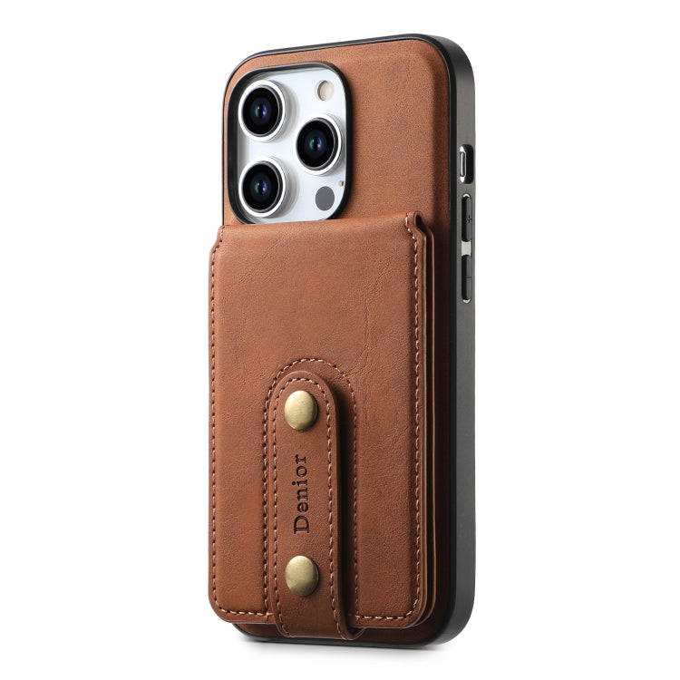 For iPhone 15 Pro Denior D14 NK Retro Pattern MagSafe Magnetic Card Holder Leather Phone Case(Brown) - iPhone 15 Pro Cases by Denior | Online Shopping UK | buy2fix