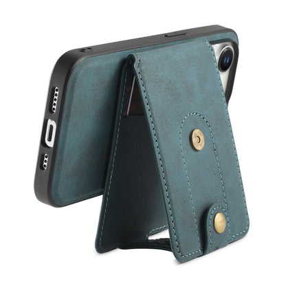 For iPhone 14 Pro Denior D14 NK Retro Pattern MagSafe Magnetic Card Holder Leather Phone Case(Blue) - iPhone 14 Pro Cases by Denior | Online Shopping UK | buy2fix