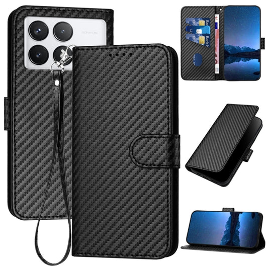 For Xiaomi Redmi K70 / K70 Pro YX0070 Carbon Fiber Buckle Leather Phone Case with Lanyard(Black) - K70 Cases by buy2fix | Online Shopping UK | buy2fix