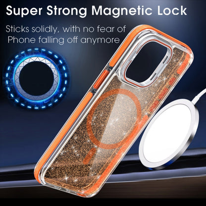 For iPhone 11 Two-color Glitter Powder Lens Holder Magsafe Phone Case(Orange) - iPhone 11 Cases by buy2fix | Online Shopping UK | buy2fix