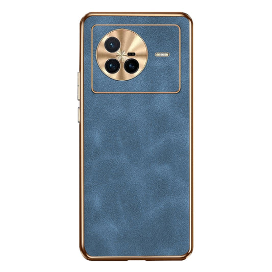 For vivo X80 Electroplating Lambskin Leather Phone Case(Blue) - vivo Cases by buy2fix | Online Shopping UK | buy2fix