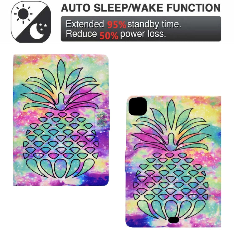 For iPad Pro 11 2024 Colored Drawing Smart Leather Tablet Case(Colored Pineapple) - iPad Pro 11 2024 Cases by buy2fix | Online Shopping UK | buy2fix