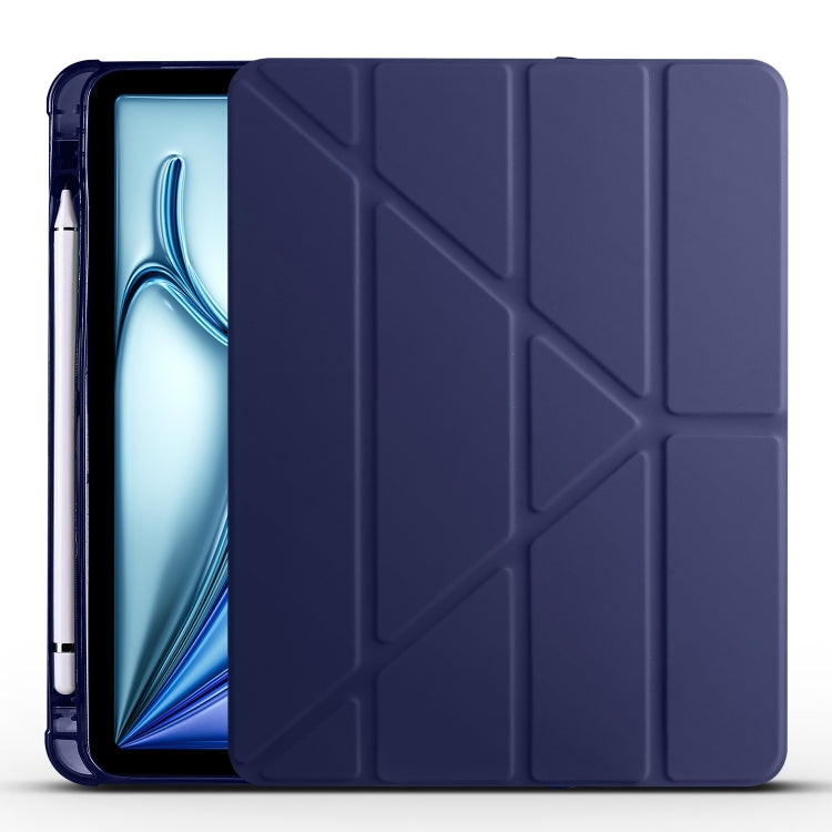 For iPad Air 11 2024 Multi-folding TPU Leather Smart Tablet Case with Pen Slot(Dark Blue) - iPad Air 11 2024 Cases by buy2fix | Online Shopping UK | buy2fix