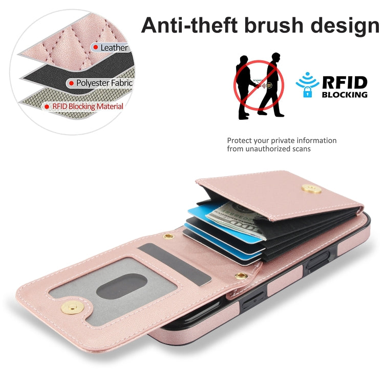 For iPhone 16 Pro Max YM015 Crossbody Rhombic Card Bag RFID Phone Case(Rose Gold) - iPhone 16 Pro Max Cases by buy2fix | Online Shopping UK | buy2fix