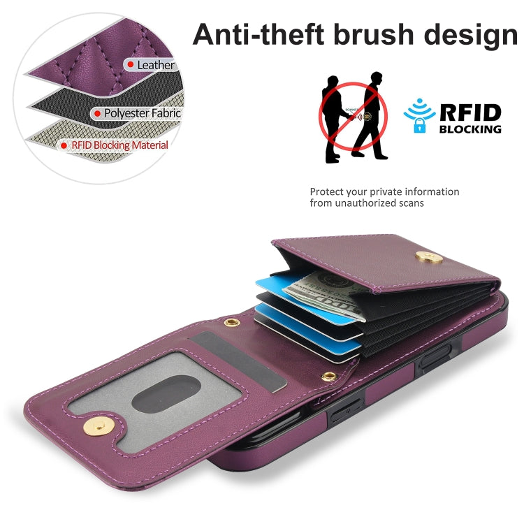 For iPhone 16 Pro YM015 Crossbody Rhombic Card Bag RFID Phone Case(Dark Purple) - iPhone 16 Pro Cases by buy2fix | Online Shopping UK | buy2fix