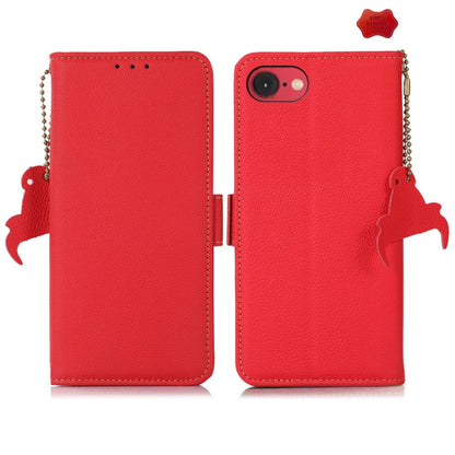 For iPhone 16e Side-Magnetic TJ Genuine Leather RFID Phone Case(Red) - iPhone 16e Cases by buy2fix | Online Shopping UK | buy2fix