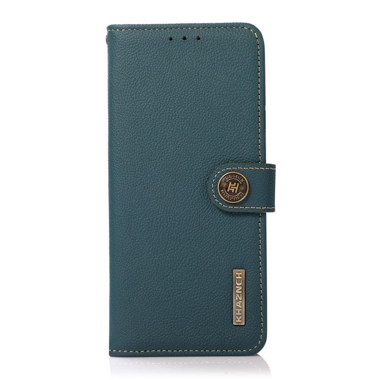 For iPhone 16e KHAZNEH Custer Genuine Leather RFID Phone Case(Green) - iPhone 16e Cases by buy2fix | Online Shopping UK | buy2fix