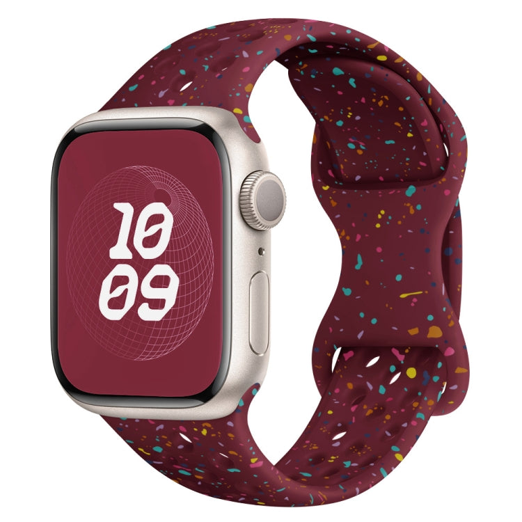 For Apple Watch SE 2022 44mm Hole Style Butterfly Buckle Camouflage Silicone Watch Band(Wine Red) - Watch Bands by buy2fix | Online Shopping UK | buy2fix