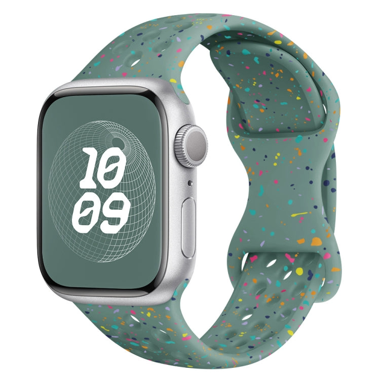 For Apple Watch Series 4 40mm Hole Style Butterfly Buckle Camouflage Silicone Watch Band(Pine Green) - Watch Bands by buy2fix | Online Shopping UK | buy2fix