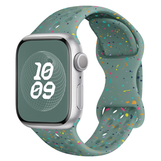For Apple Watch Series 3 42mm Hole Style Butterfly Buckle Camouflage Silicone Watch Band(Pine Green) - Watch Bands by buy2fix | Online Shopping UK | buy2fix