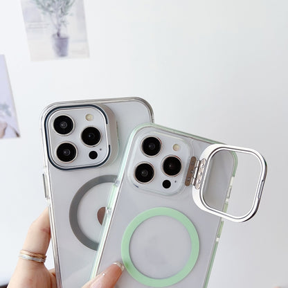 For iPhone 15 J2 High Transparent MagSafe Magnetic Frame Holder Phone Case(Royal Blue) - iPhone 15 Cases by buy2fix | Online Shopping UK | buy2fix