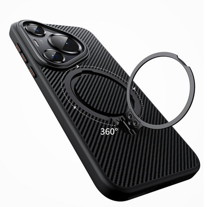 For Huawei Pura 70 Double Ring MagSafe Holder Carbon Fibre Phone Case(Black) - Huawei Cases by buy2fix | Online Shopping UK | buy2fix