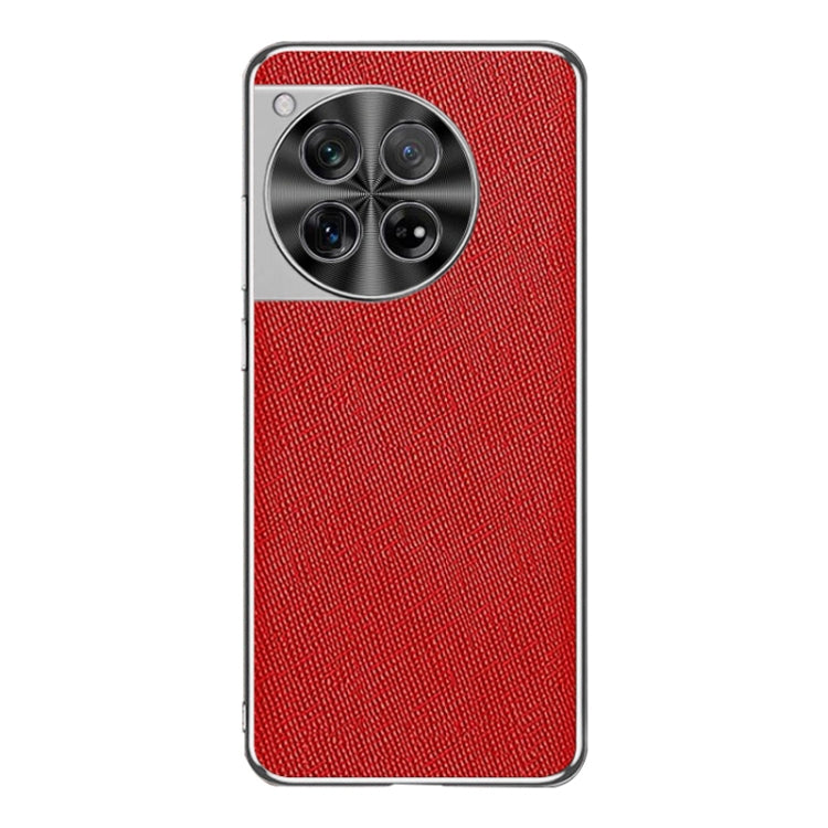 For OnePlus 12 Silver Edge Cross Texture PU Leather Phone Case(Red) - OnePlus Cases by buy2fix | Online Shopping UK | buy2fix