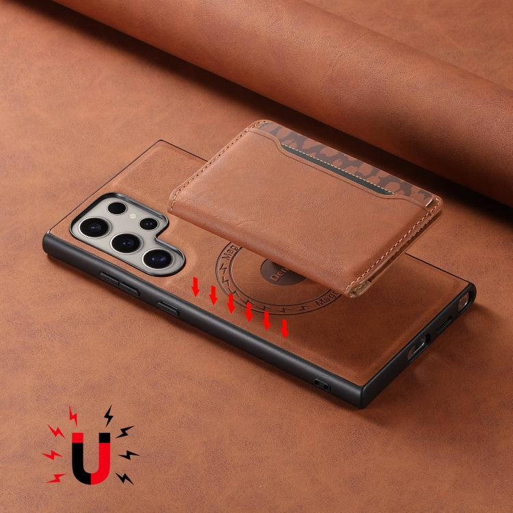 For Samsung Galaxy S23 Ultra 5G Denior D13 Retro Texture Leather MagSafe Card Bag Phone Case(Brown) - Galaxy S23 Ultra 5G Cases by Denior | Online Shopping UK | buy2fix