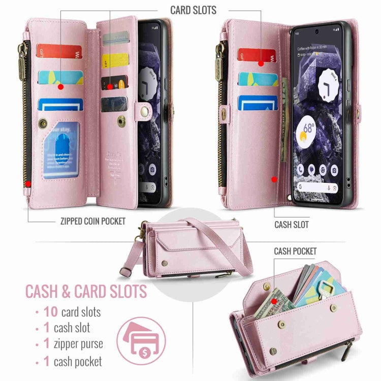 For Google Pixel 8 CaseMe C36 Card Slots Zipper Wallet RFID Anti-theft Leather Phone Case(Pink) - Google Cases by CaseMe | Online Shopping UK | buy2fix