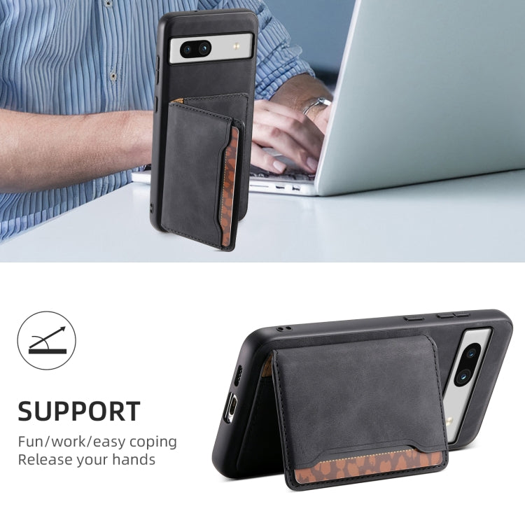 For Google Pixel 7a Denior D13 Retro Texture Leather MagSafe Card Bag Phone Case(Black) - Google Cases by Denior | Online Shopping UK | buy2fix