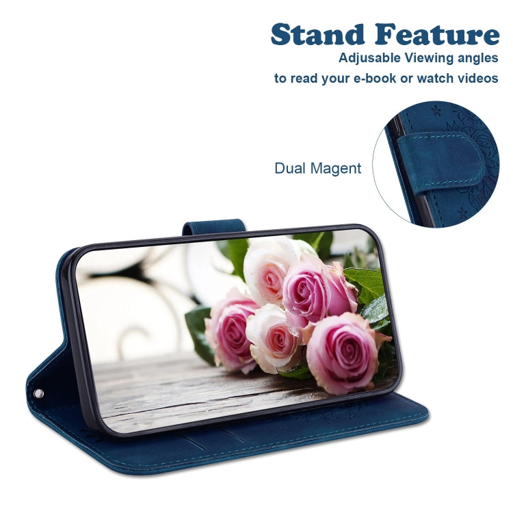 For iPhone 16 Pro Max Butterfly Rose Embossed Leather Phone Case(Blue) - iPhone 16 Pro Max Cases by buy2fix | Online Shopping UK | buy2fix