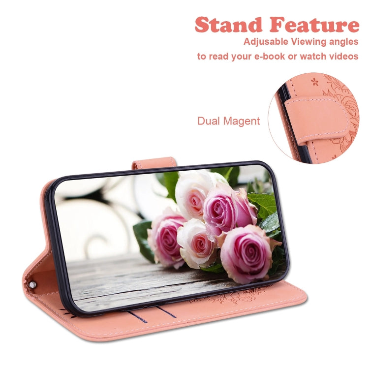 For iPhone 16 Plus Butterfly Rose Embossed Leather Phone Case(Pink) - iPhone 16 Plus Cases by buy2fix | Online Shopping UK | buy2fix