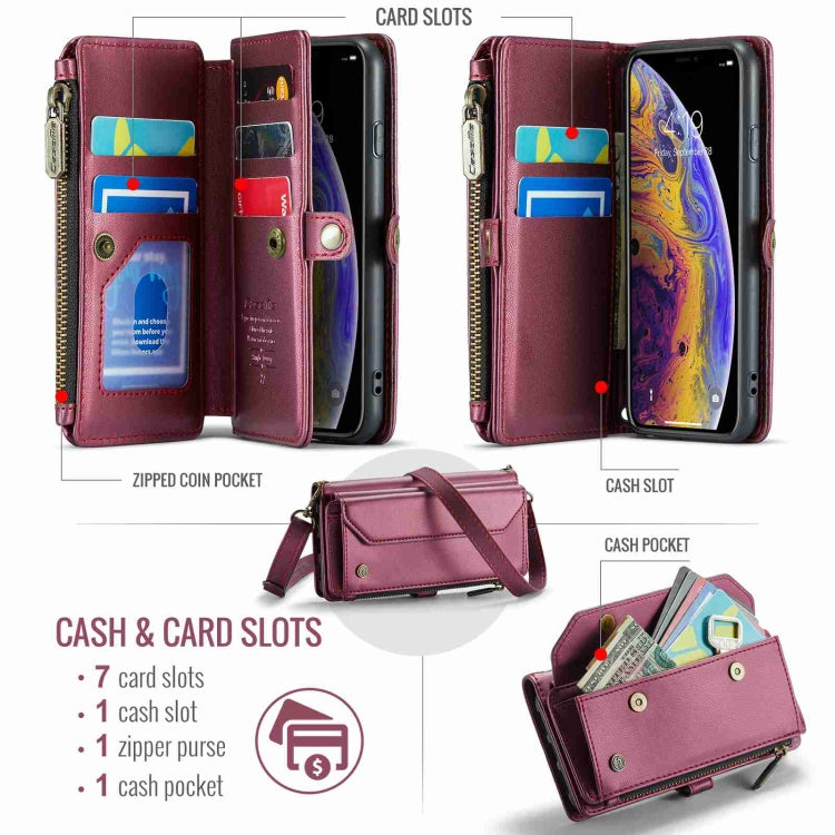 For iPhone XS / X CaseMe C36 Card Slots Zipper Wallet RFID Anti-theft Leather Phone Case(Wine Red) - More iPhone Cases by CaseMe | Online Shopping UK | buy2fix