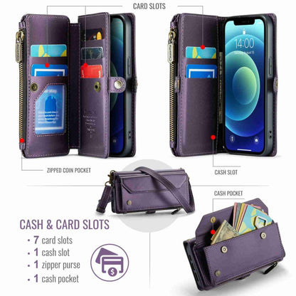 For iPhone 12 mini CaseMe C36 Card Slots Zipper Wallet RFID Anti-theft Leather Phone Case(Purple) - iPhone 12 mini Cases by CaseMe | Online Shopping UK | buy2fix