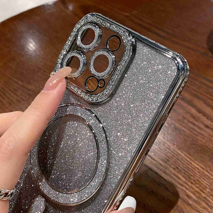 For iPhone 16 Diamond Gradient Glitter Plated MagSafe Phone Case(Silver) - iPhone 16 Cases by buy2fix | Online Shopping UK | buy2fix