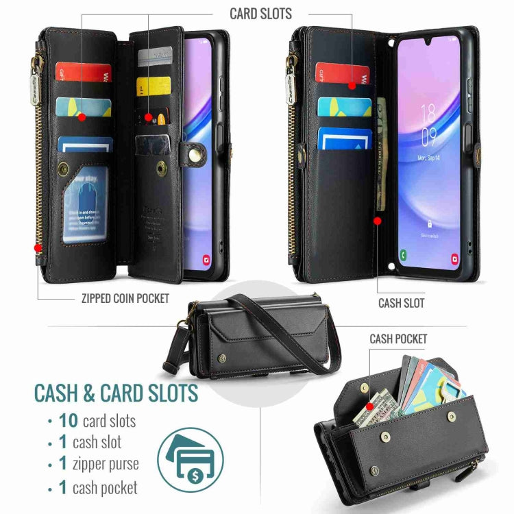 For Samsung Galaxy A15 CaseMe C36 Card Slots Zipper Wallet RFID Anti-theft Leather Phone Case(Black) - Galaxy Phone Cases by CaseMe | Online Shopping UK | buy2fix