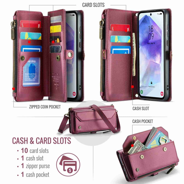 For Samsung Galaxy A55 5G CaseMe C36 Card Slots Zipper Wallet RFID Anti-theft Leather Phone Case(Wine Red) - Galaxy Phone Cases by CaseMe | Online Shopping UK | buy2fix