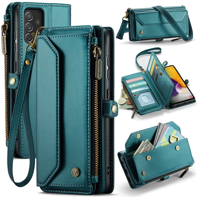 For Samsung Galaxy A72 CaseMe C36 Card Slots Zipper Wallet RFID Anti-theft Leather Phone Case(Blue-green) - Galaxy Phone Cases by CaseMe | Online Shopping UK | buy2fix