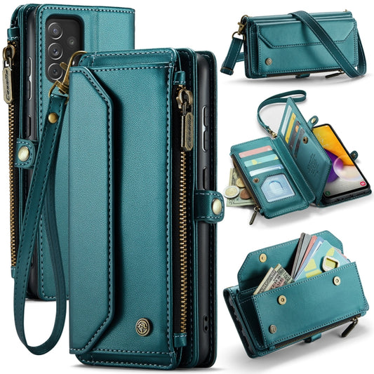 For Samsung Galaxy A72 CaseMe C36 Card Slots Zipper Wallet RFID Anti-theft Leather Phone Case(Blue-green) - Galaxy Phone Cases by CaseMe | Online Shopping UK | buy2fix