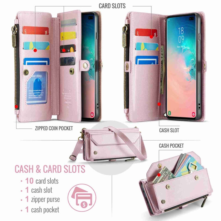 For Samsung Galaxy S10+ CaseMe C36 Card Slots Zipper Wallet RFID Anti-theft Leather Phone Case(Pink) - Galaxy Phone Cases by CaseMe | Online Shopping UK | buy2fix