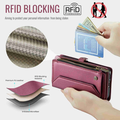 For Samsung Galaxy S10 CaseMe C36 Card Slots Zipper Wallet RFID Anti-theft Leather Phone Case(Wine Red) - Galaxy Phone Cases by CaseMe | Online Shopping UK | buy2fix