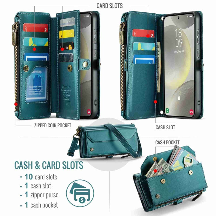 For Samsung Galaxy S24+ 5G CaseMe C36 Card Slots Zipper Wallet RFID Anti-theft Leather Phone Case(Blue-green) - Galaxy S24+ 5G Cases by CaseMe | Online Shopping UK | buy2fix