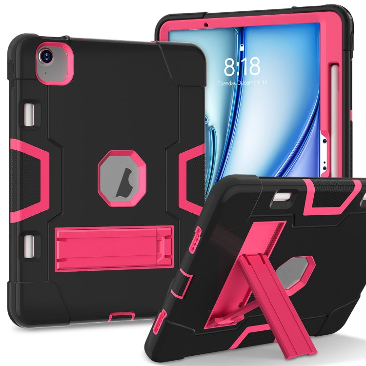 For iPad Air 11 2025 / 2024 Contrast Color Silicone Acrylic PC Tablet Case with Holder(Black Rose Red) - iPad Air 11 2025 / 2024 Cases by buy2fix | Online Shopping UK | buy2fix