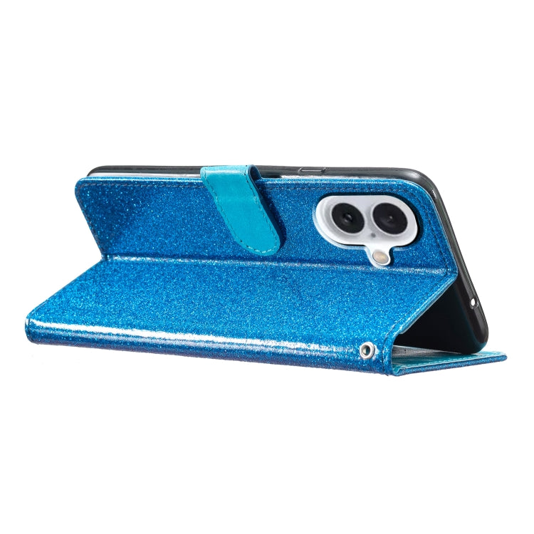 For iPhone 16 Glitter Powder Flip Leather Phone Case(Blue) - iPhone 16 Cases by buy2fix | Online Shopping UK | buy2fix