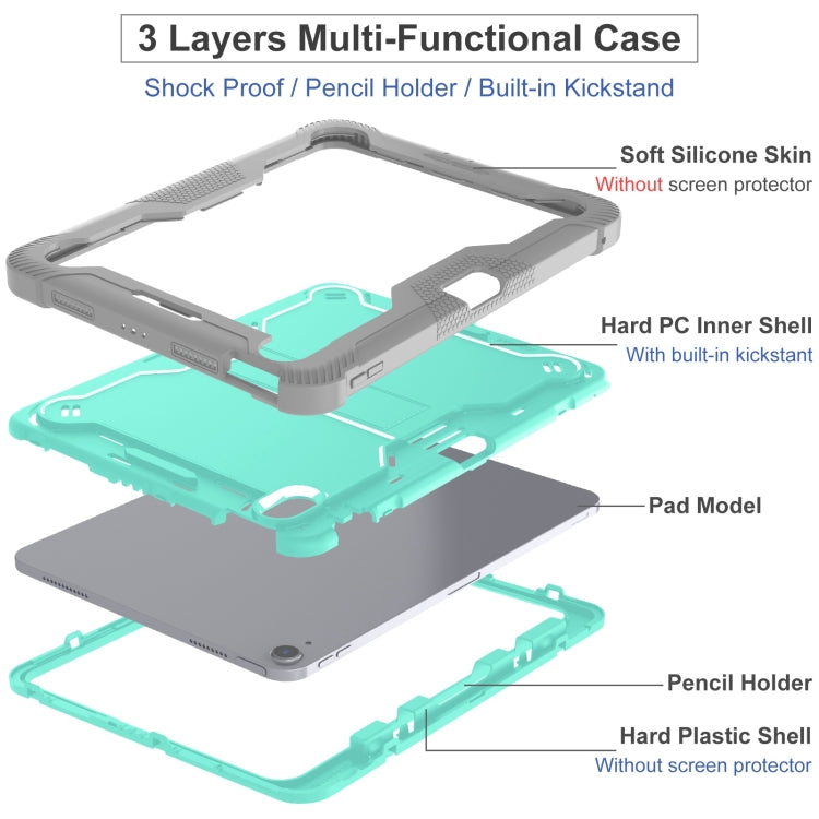 For iPad Air 11 2024 / Air 2022 10.9 Shockproof Silicone Hybrid PC Tablet Case with Holder(Mint Green + Grey) - iPad Air 11 2024 Cases by buy2fix | Online Shopping UK | buy2fix