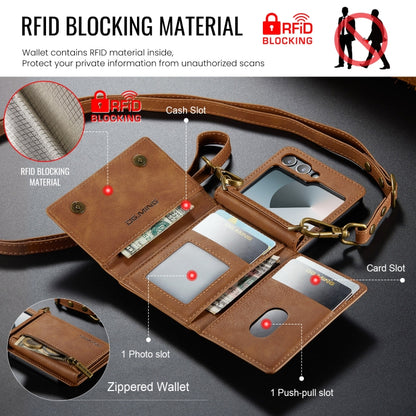 For Samsung Galaxy Z Flip6 DG.MING M5 Series Zip RFID Multi Card Detachable Leather Phone Case with Long Lanyard(Brown) - Galaxy Z Flip6 5G Cases by DG.MING | Online Shopping UK | buy2fix